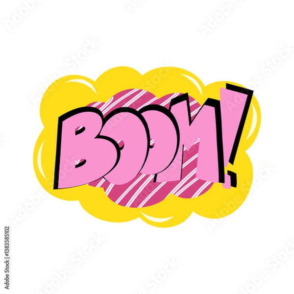 Fototapeta Speech bubble with text BOOM on white background in the style of the 90s. Vector illustration, comics boom boom bang vector element