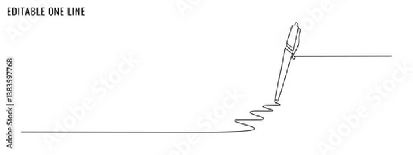 Obraz One continuous line drawing of pen. Education, office work concept. Editable stroke, vector illustration