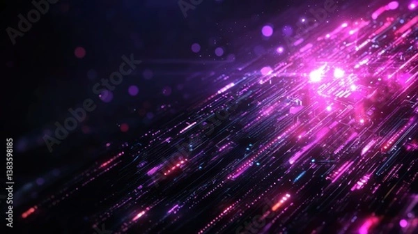 Fototapeta Abstract Digital Circuitry: Glowing Pink and Purple Data Streams