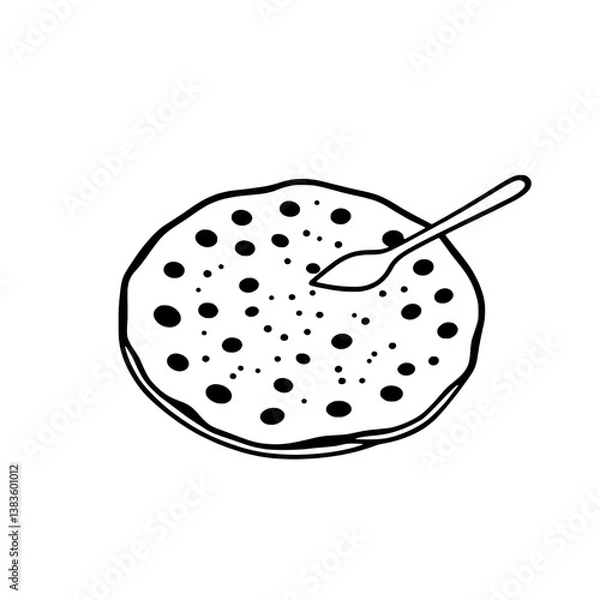 Obraz Round Flatbread With Dots And Small Spoon