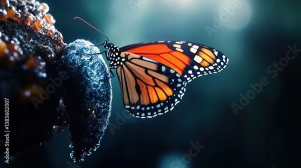 Obraz A vibrant butterfly resting on a purple flower in nature.