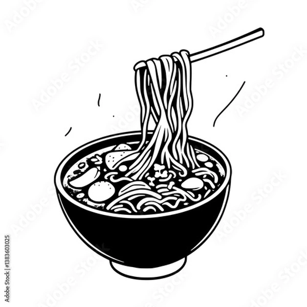 Fototapeta Delicious Noodle Soup in a Black Bowl Ready to Eat