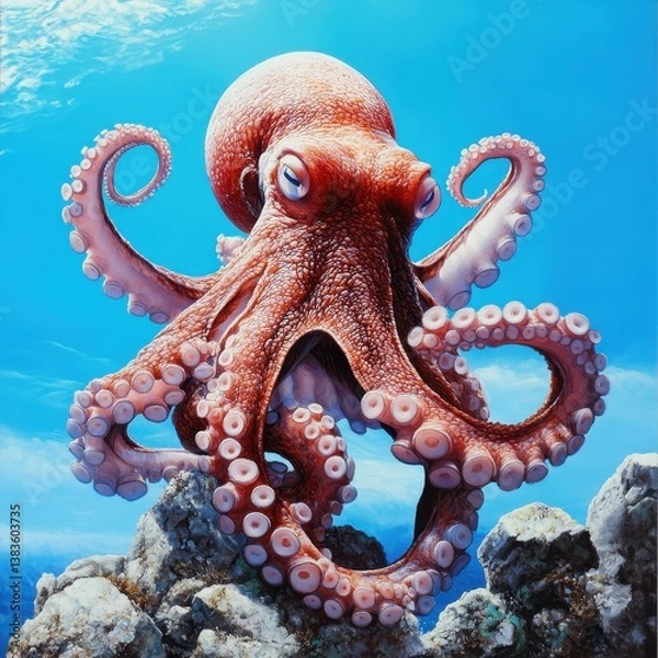 Fototapeta A vibrant octopus gracefully exploring its underwater environment.