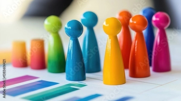 Fototapeta Abstract minimal figures grouped on a neutral background. A versatile concept for market research, sales targeting, branding strategy, and social study visuals