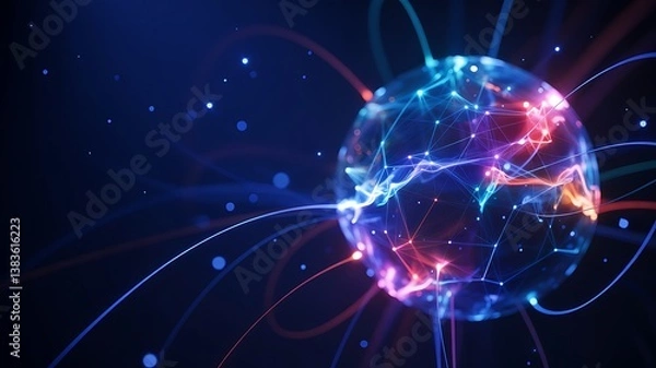 Obraz A captivating image of a glowing, multifaceted sphere, resembling a network or interconnected system.