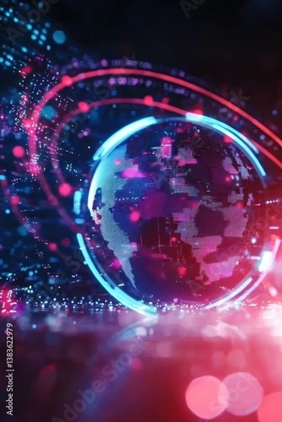Fototapeta Digital Globe with light trails. Global connectivity for business, travel, data