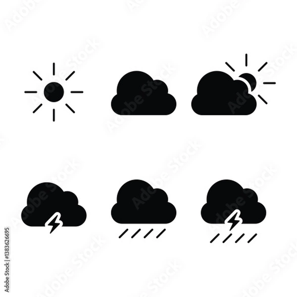 Fototapeta weather clouds, sun, rain icon vector