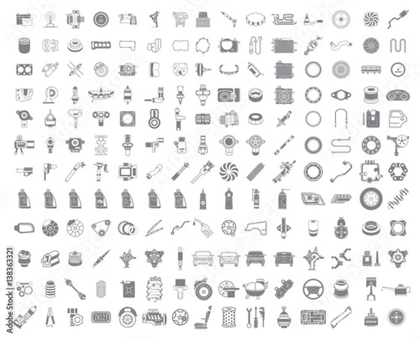 Obraz Big garage set. Vector car parts set outline details. Isolated