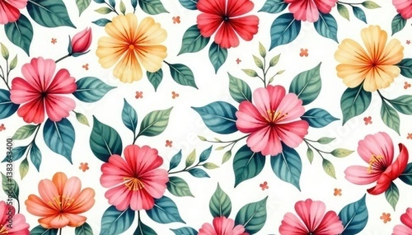 Fototapeta Soft, watercolor-style floral motif, seamlessly repeating, romantic, texture