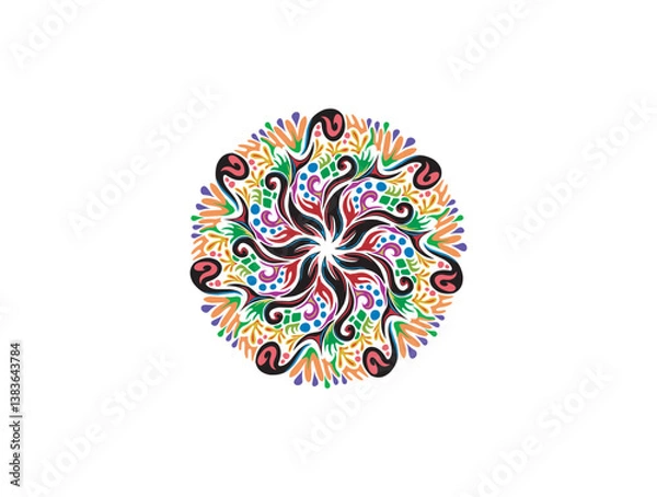 Fototapeta A vibrant and intricate design of a mandala or kaleidoscope floral pattern circular shape