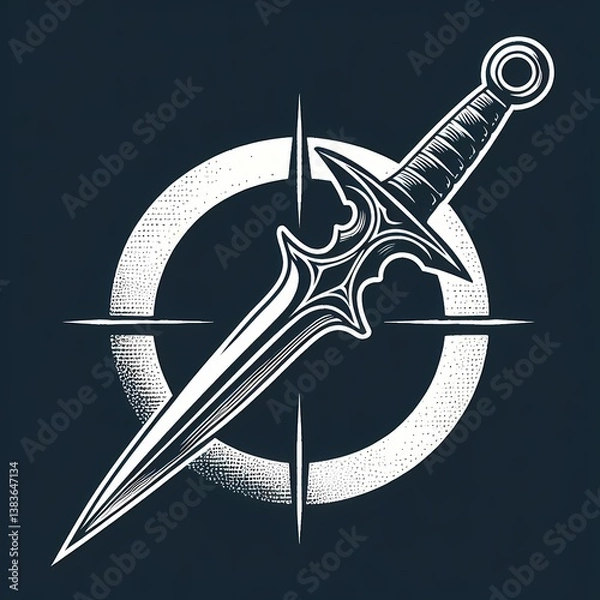 Fototapeta Ornate stylized sword with a compass rose design on a dark background
