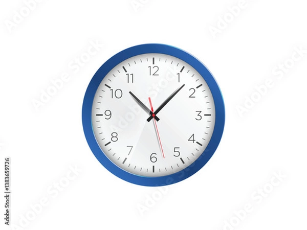 Fototapeta Blue Clock icon flat design round wall clock, trendy office clock with shadow on a white background