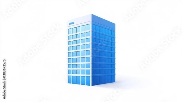 Fototapeta Modern blue office building, white background, 3D render, architecture
