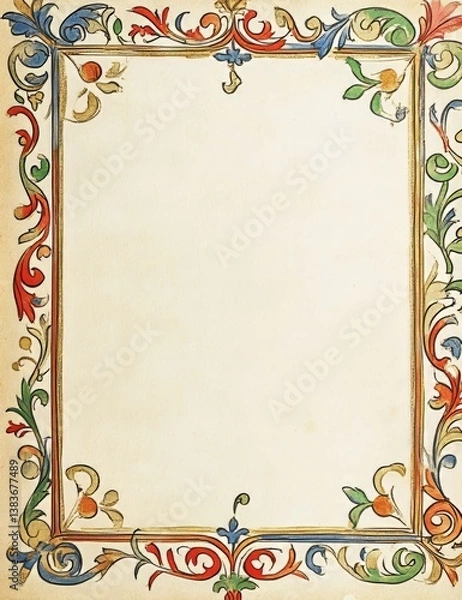 Obraz Medieval Illuminated Manuscript Border Frame.