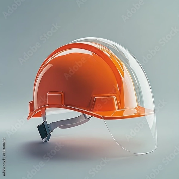 Obraz Orange safety helmet with clear visor for construction protection.
