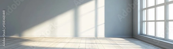 Obraz Spacious empty room with sunlight streaming through large windows.