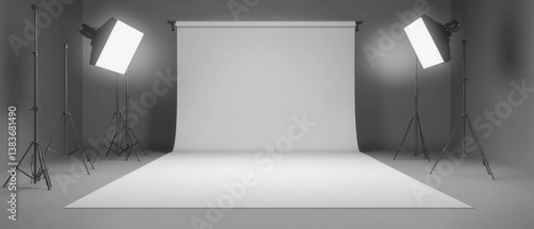 Obraz Spacious photography studio with soft lighting and blank backdrop.