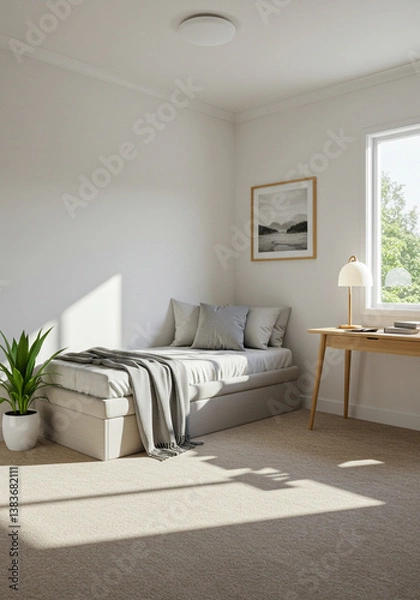 Obraz 清潔感があっておしゃれな寝室