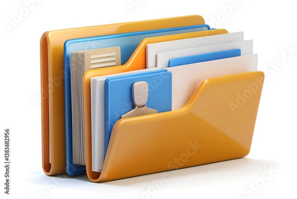 Fototapeta 3D Folder with Documents Isolated On White Background