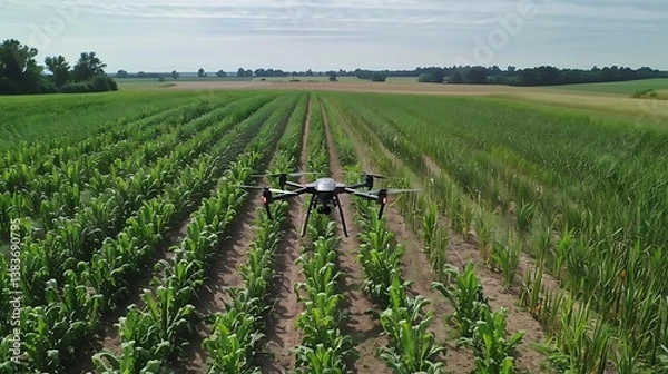 Fototapeta Autonomous drone mapping and monitoring crop health over a large agricultural field
