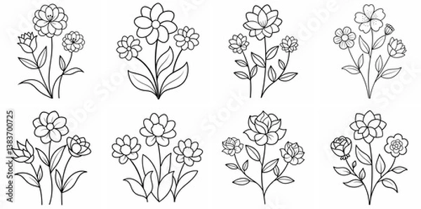 Fototapeta Garden Flowers Outline Coloring Book Page Line Art Drawing