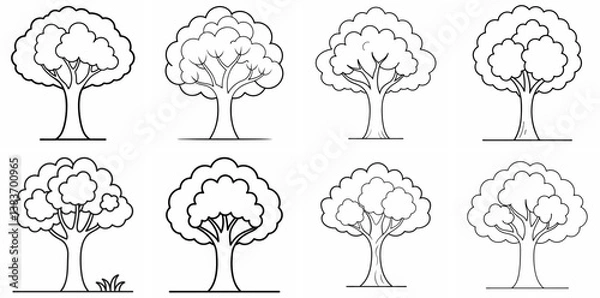 Fototapeta Garden or Forest Tree Outline Coloring Book Page Line Art Drawing