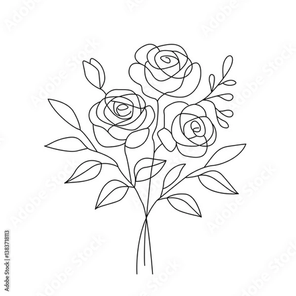 Fototapeta beautiful bouquet of roses in linear abstract style. flowers for valentine's day, valentine and birthday. vector illustration on white background
