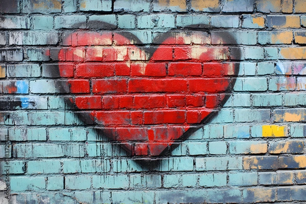 Obraz wall brick heart graffiti