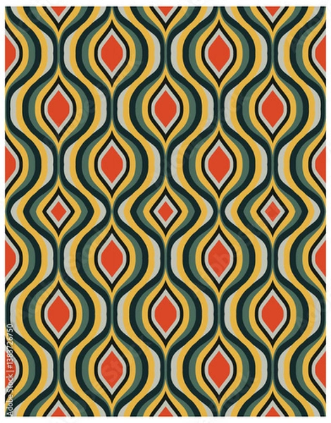 Fototapeta Abstract retro wave pattern with red, yellow, green, and gray colors, it could be used as a wallpaper, fabric design, pillow cover, curtains and bag

