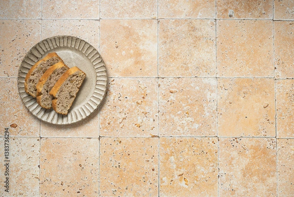 Fototapeta Simple toast with jam on beige rustic tile surface.