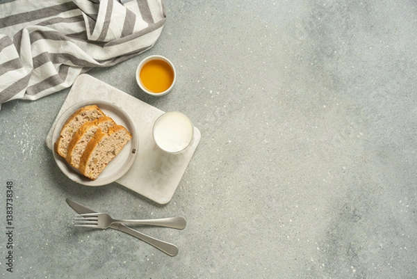 Fototapeta Toast with marmalade on grey rustic background.
