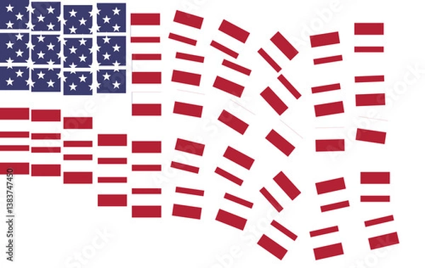 Obraz US flag with 50 states torn apart, USA flag crisis economy concept, American national flag in PNG isolated on transparent background