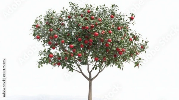 Obraz Abundant red apples on a tree, white background, orchard, healthy harvest