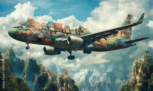 Obraz cloud view with aeroplane