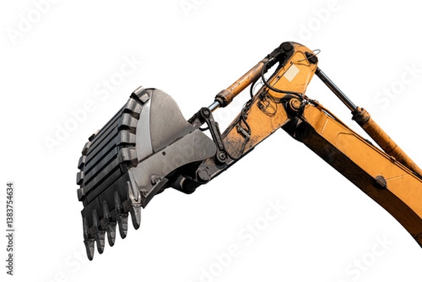 Fototapeta Large quarry dump excavator. Big yellow mining excavator at work site. Loading coal into body truck. Mining digger, mining machinery to loading rock. Production useful minerals