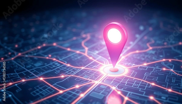 Obraz Futuristic Geolocation Map with AI Technology and Glowing Pin for Business Logistics

