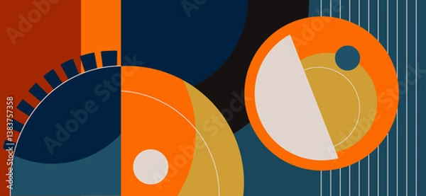 Fototapeta Abstract geometric background. Bauhaus, Memphis minimalist retro poster graphic vector illustration.