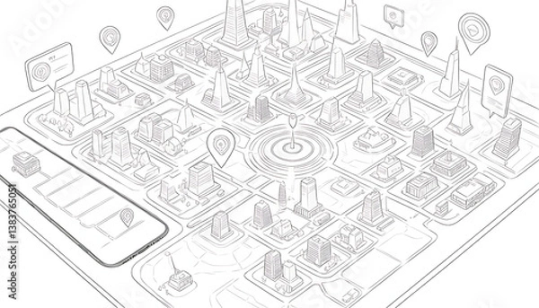 Obraz Futuristic Geolocation Map with AI Technology and Glowing Pin for Business Logistics

