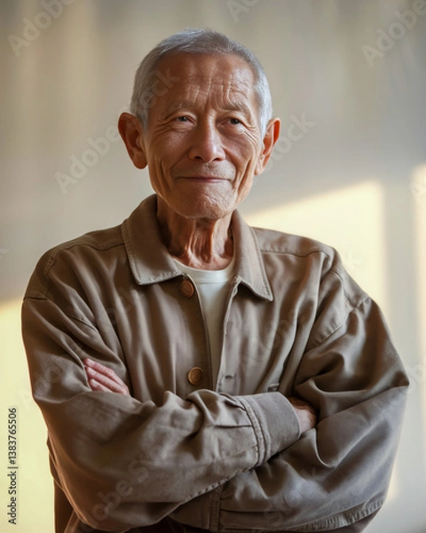 Obraz Elderly man with arms crossed and neutral expression