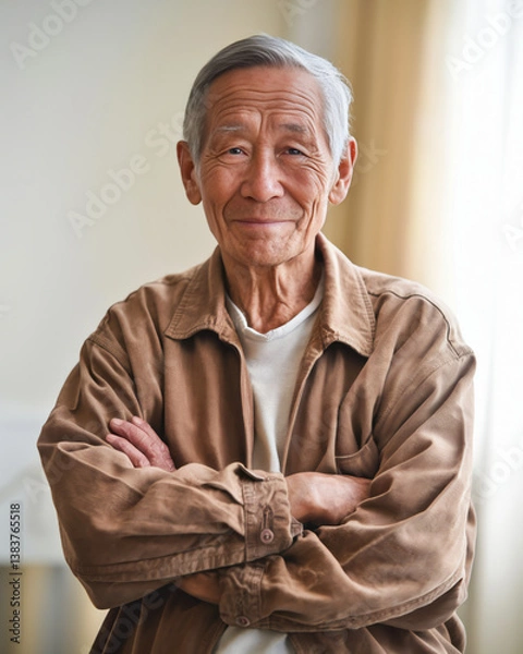 Obraz Elderly man smiling with crossed arms