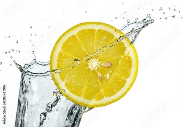 Fototapeta Slice lemon water splash dynamic