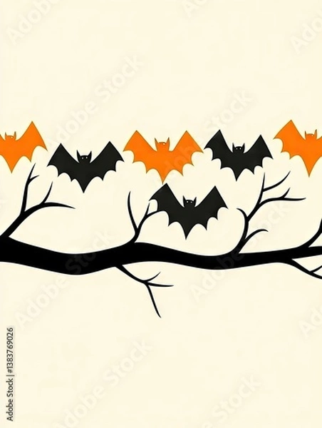 Fototapeta Bats atop branch, Halloween themed vector design on cream background