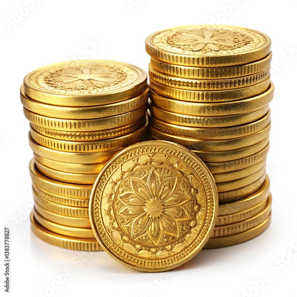 Fototapeta Stack of gold coins with intricate engraving