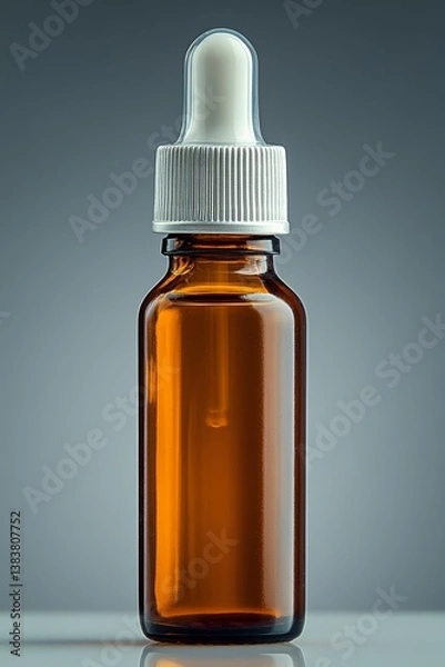 Fototapeta A minimalistic image of a brown glass dropper bottle with a white cap, set against a gradient background