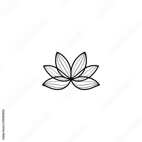 Fototapeta Minimalist Lotus Flower Logo, Black Lines on White Background