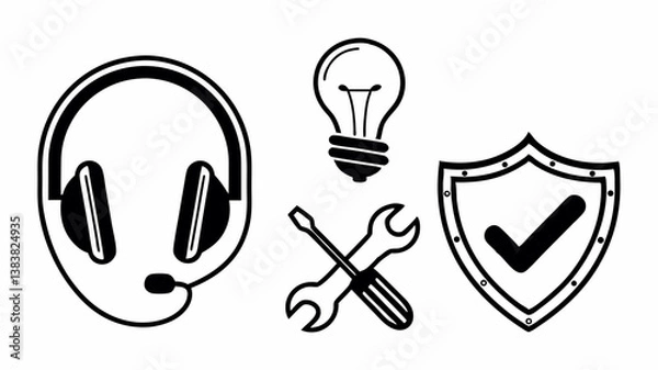 Fototapeta "Technical Support and Service Icons - Set of editable stroke icons showing technical support, problem-solving, and troubleshooting assistance in a modern, outline style."