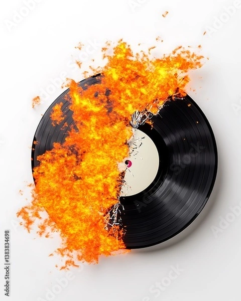 Obraz Burning Vinyl Record, Fiery Destruction, Meltdown Image