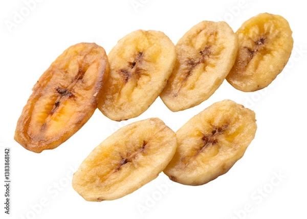 Obraz Dried bananas isolated on transparent background Generative Ai.
