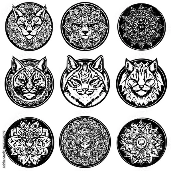 Fototapeta Collection of Lynxes mandala vector design, Lynxes vector image