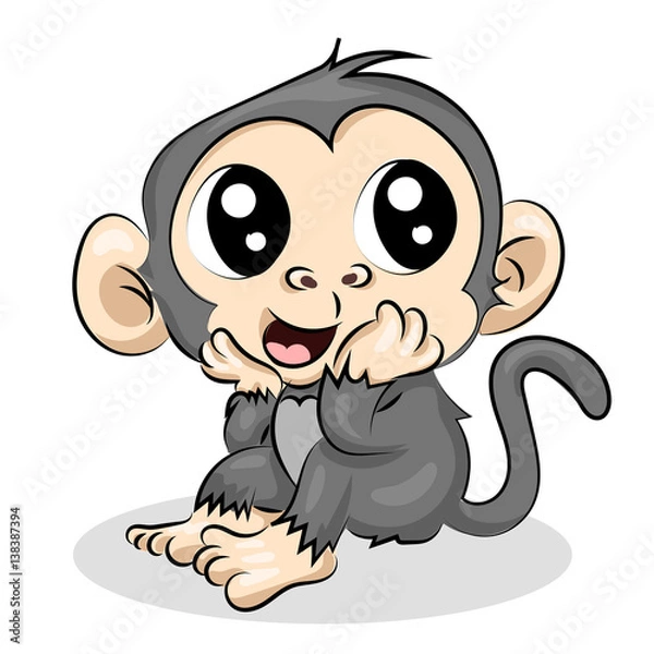 Obraz crazy funny cute young little monkey isolated